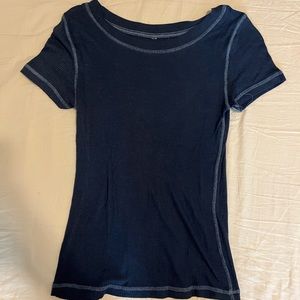 Navy blue thin short sleeve top.